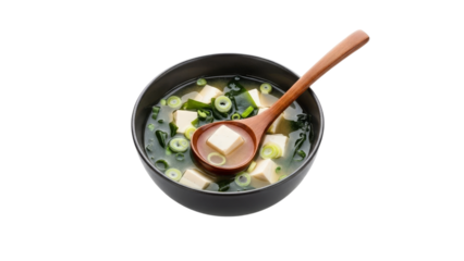 Warm and comforting miso soup presentation with tofu and seaweed, perfect for culinary projects or showcasing healthy japanese cuisine