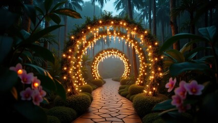 Enchanted Floral Archway With Soft Glowing Lights