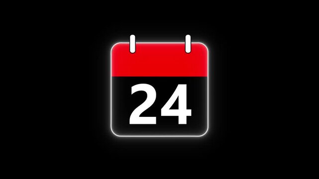 Minimal Calendar animation. Calendar icon - day 24 animation on black background. business meeting day, important date, Timetable. time management, organize meeting.