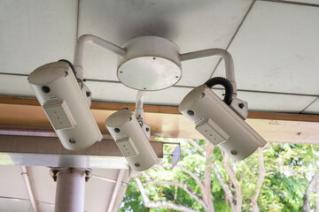 Singapore, Singapore - May 01, 2025: Security cameras mounted on ceiling in Orchard Road, Singapore