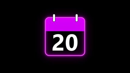 Minimal Calendar animation. Calendar icon - day 20 animation on black background. business meeting day, important date, Timetable. time management, organize meeting.