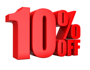 Red Glossy 10% Discount Symbol with Dynamic Promotional Tilt, Isolated on White