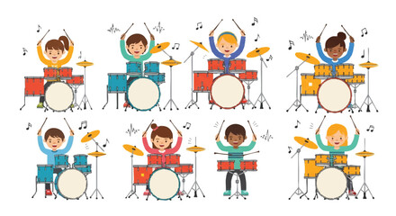 Children Playing Drums Illustration
