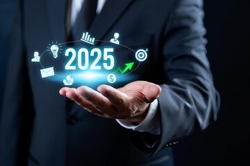 Businessman's hand touching a virtual screen button for business communication and technology management solution