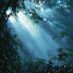 Magical rainforest touched by shimmering sunbeams high resolution picture