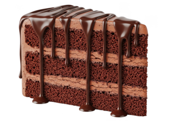 Slice Of Chocolate Cake With Drip Icing Layers Delicious Dessert Confection Sweet Treat Decadent Pastry Isolated On Transparent Background
