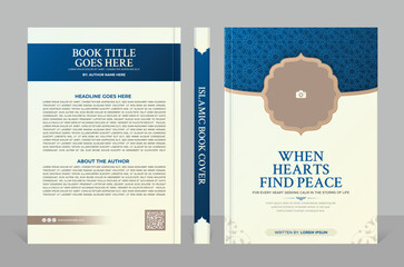 Modern, Minimalist Islamic Book Cover Template featuring Elegant Arabic Geometric Pattern, Typography, and a Calm, Peace-Focused Theme.