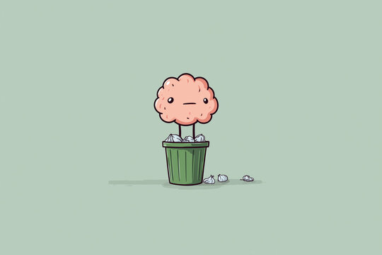 brain on a rubbish bin - Powered by Adobe