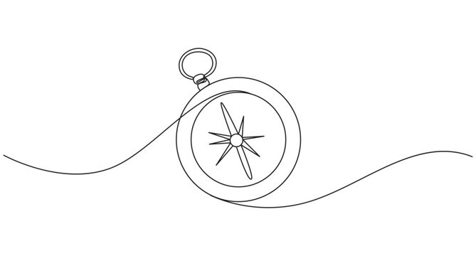 Road Compass continuous one line art drawing,5
