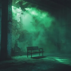 Old deteriorated room lit with misty spotlights high resolution picture