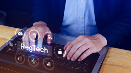 Regtech, Regulatory technology concept, management of regulatory processes with financial industry through technology, Regulatory monitoring, reporting and compliance, Machine learning tech.