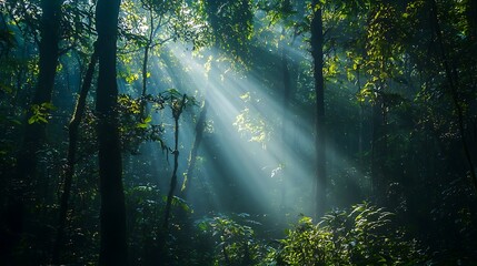 Radiant light cutting through vibrant jungle high resolution picture
