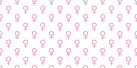 Seamless pattern with pink Venus female gender symbols on white background. Minimalist feminist ornament for International Women's Day, empowerment, and equality identity wallpaper. © Enka Enka