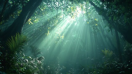 Tropical rainforest illuminated by soft sunlight high resolution picture
