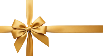 Golden ribbon bow on black background transparent background cutout png