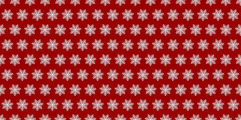 Seamless winter pattern with white snowflakes on a red background. Minimalist frost ornament for Christmas, New Year, holiday wallpaper, and cold seasonal fabric design.
