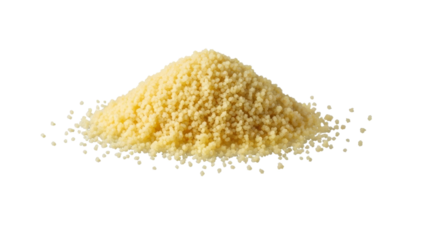 An Elevated Pile of Couscous Radiating a Soft Golden Hue Against a Plain Canvas Reflecting Subtle Grain Details and Culinary Simplicity with a