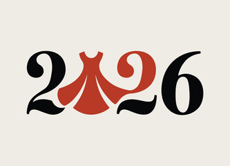 Obraz premium Artistic graphic design featuring the year 2126 with a flowing elegant red dress replacing the number one on a light background