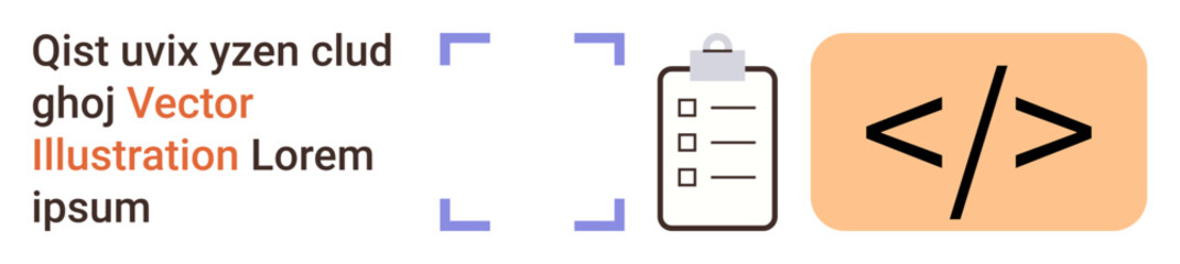 Productivity tools, software development, coding, project management, digital tasks, workflow organization. A clipboard with a checklist next to a coding symbol. Productivity tools and software