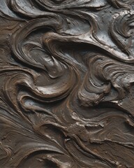 Chocolate mud swirl macro texture in rich brown abstract patterns