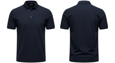 Dark blue polo shirt mockup front and back view transparent background cutout png