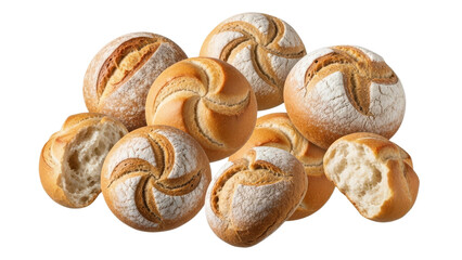 Artisan Bread Rolls: A Culinary Display of Freshly Baked Goodness Depicting Simple Rustic Bakery Products Isolated on a Pure White Background