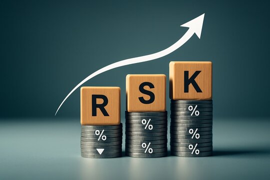 Business Growth Concept with RSK Blocks and Upward Arrow Showing Corporate Success Metrics