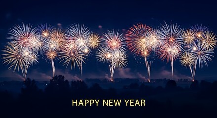 Spectacular fireworks illuminate the night sky celebrating New Year's 2026, radiating joy and hope for a brighter future, a vibrant and dynamic scene