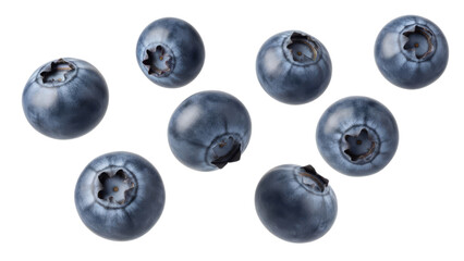 Isolated ripe blueberries showcasing their freshness and delectable appearance against a pristine white backdrop inviting healthy eating