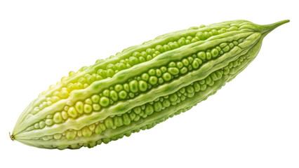 A close-up shot highlighting the unique textures and vibrant colors of a fresh bitter melon revealing its intricate patterns and form