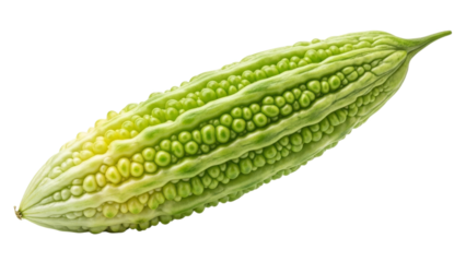 A close-up shot highlighting the unique textures and vibrant colors of a fresh bitter melon revealing its intricate patterns and form