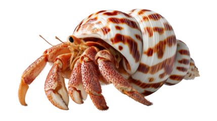 Hermit Crab’s Exquisite Shell: This close-up unveils a striking hermit crab, showcasing its patterned shell and fascinating anatomy, a symbol of nature's beauty and adaptation.