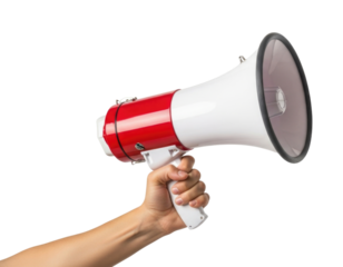 Hand holding megaphone transparent background cutout png