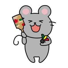 羽付きで遊ぶネズミ