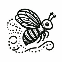 Detailed Line Art Illustration of a Flying Honeybee.