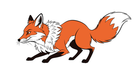 Obraz premium Stylized illustration of a cunning red fox in a crouching pounce pose with a bushy tail isolated on a white background.