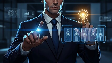 Businessman interacting with digital human resources
