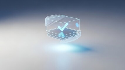 Holographic digital document with verified checkmark confirmation