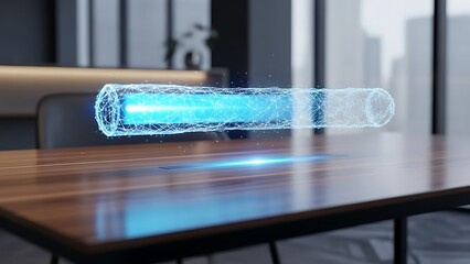 Holographic digital battery charging bar on desk