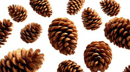 Pine Cone Collection: A collection of meticulously detailed pine cones, their intricate textures and warm, earthy tones displayed against a bright backdrop.