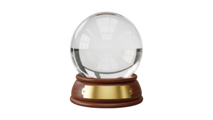 Crystal ball on wooden stand on transparent background
