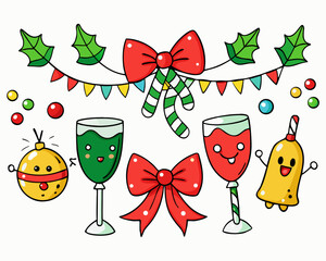 Christmas holiday decoration cartoon vector set Vector