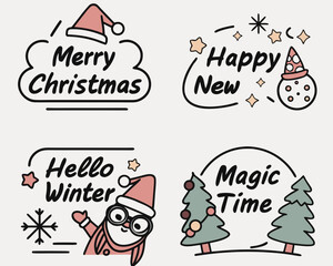 Holiday and winter greeting illustrations set Vector