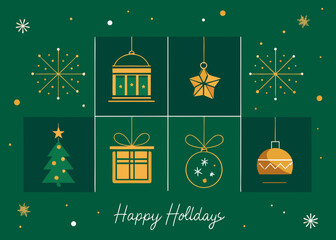 Holiday decorative elements on green Vector