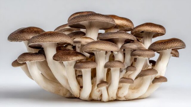 Cluster of Brown Mushrooms with White Stems Against Neutral Backdrop Fungi Food Ingredient Edible Harvest Healthy Cooking Culinary Delicacy