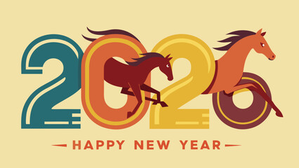 New year 2026 with dynamic horses Vector