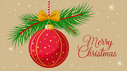 Christmas ornament and pine branch with holiday text Vector