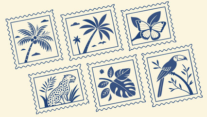 Postage stamp tropical nature collection Vector