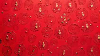 Embossed paper background with rich red base and raised petal motifs  