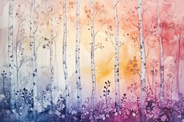 Pastel Sunset Woodland Illustration